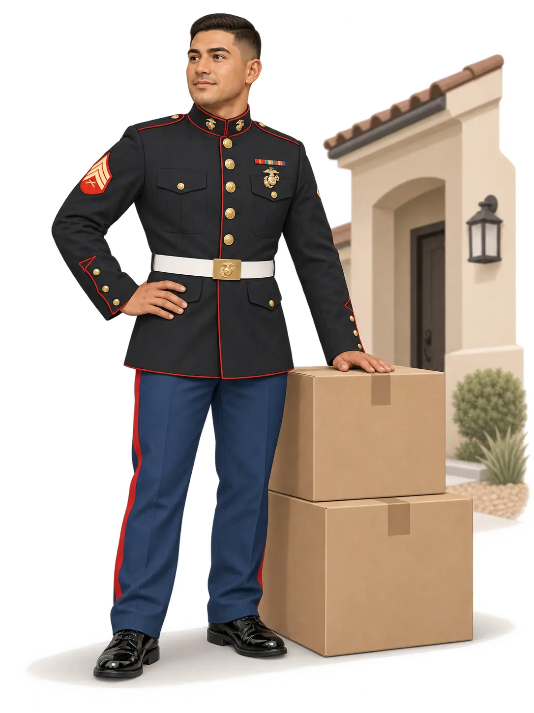 Military family move with a service member and moving boxes