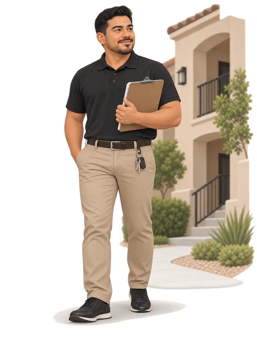 Property manager holding a clipboard and property keys